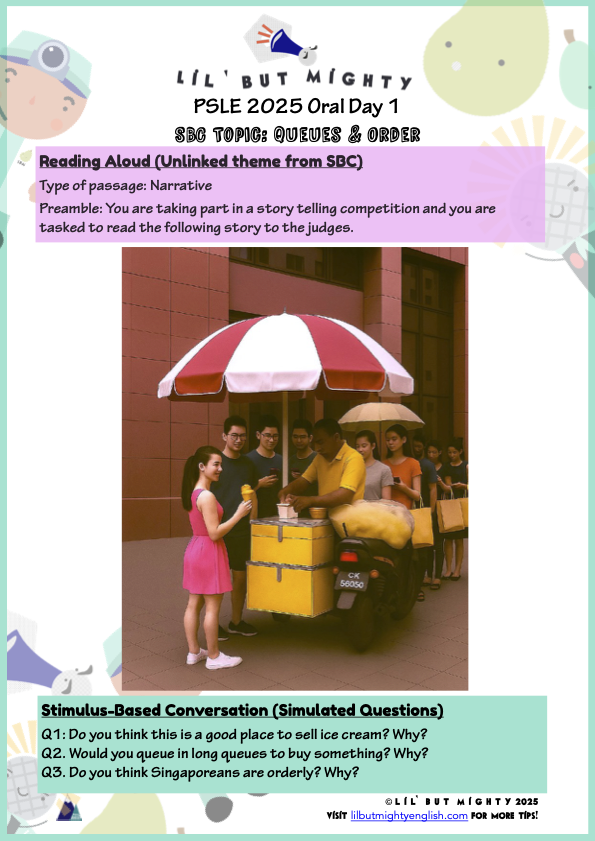 PSLE 2025 Oral Day 1 & 2 SBC Topics PSLE 2025 Oral Day 1 & 2 SBC Topics